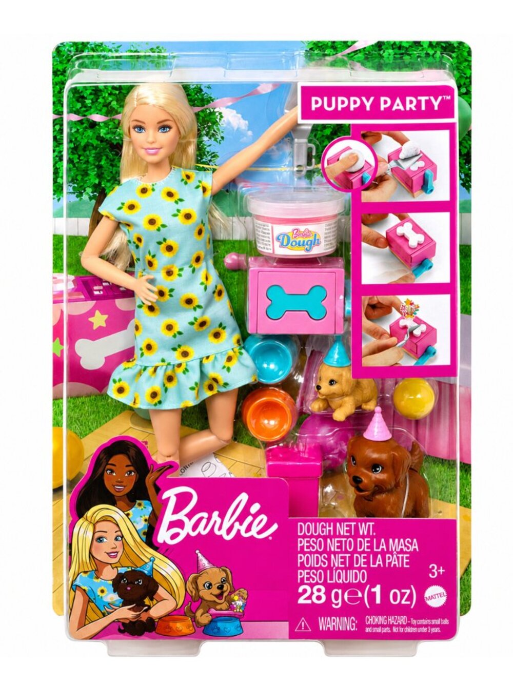 Barbie Blonde Puppy Party Playset w/ 2 Pet Puppies, Dough, Cake Mold New In Box